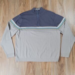 💜Gap Blue & Taupe Mock Neck 1/4 Zip Sweater Men's XLarge
